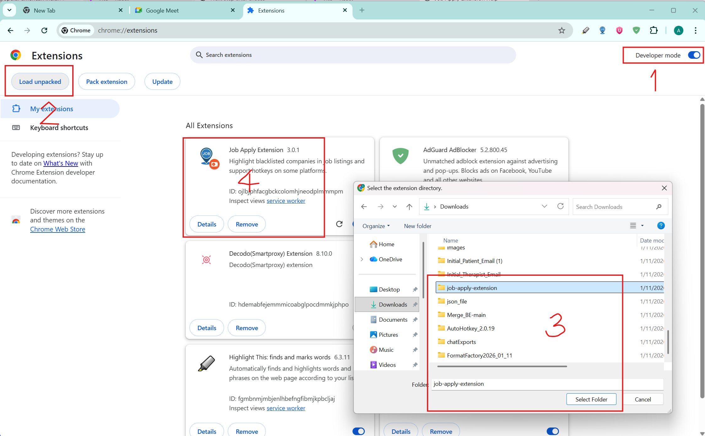 Install the extension in Developer mode